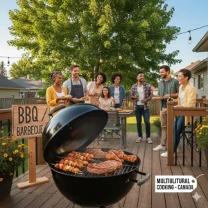 Versatile charcoal grill in Canada used for diverse multicultural BBQ recipes and family gatherings.