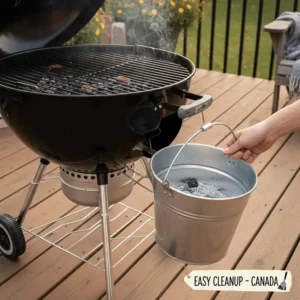 Charcoal barbecue featuring an enclosed ash catcher for easy cleanup after a Canadian backyard cookout.