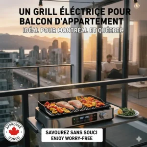 An electric grill for an apartment balcony, ideal for residents in Montreal and Quebec.