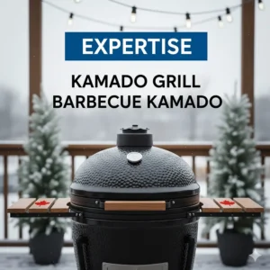 Graphic showing kamado grill Canada expertise with bilingual text in English and French (Barbecue Kamado).