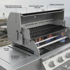 A cross-section illustration of rust-resistant materials designed to withstand the humid and salty coastal Canadian air.