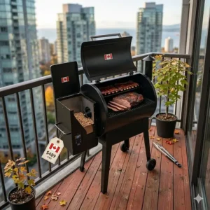 A space-saving compact pellet smoker ideal for small patios and urban balconies in Vancouver or Toronto.