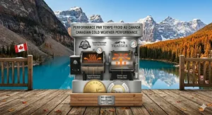 Infographic comparing the cooking capacity in square inches for primary and secondary surfaces of Pit Boss vs Traeger grills for the Canadian market.
