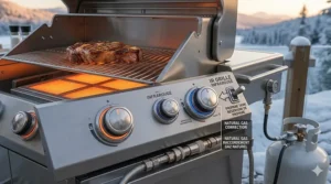 Infrared gas grill control panel showing dual-fuel options for propane and natural gas connections common in Canadian homes.
