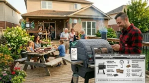 Illustration showing the long-range 2.4GHz and 5GHz WiFi connectivity of a pellet smoker for large Canadian properties.