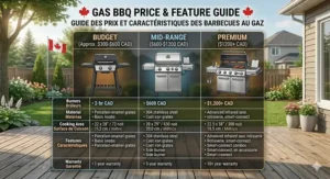 Illustration of a heavy-duty, weather-resistant grill cover protecting a BBQ from heavy Canadian snow and ice.