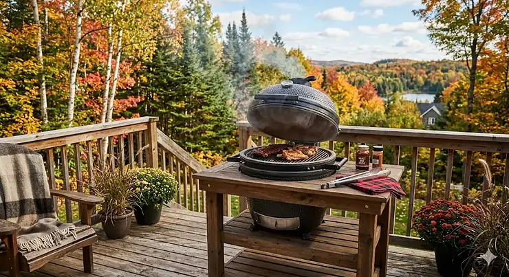 Affordable kamado grill in a Canadian backyard setting, priced under $600 for budget-friendly outdoor cooking. affordable kamado grill Canada under $600