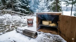 Using a pellet smoker tube for cold smoking cheddar cheese during a Canadian winter.