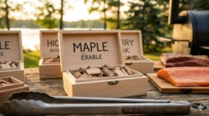 Sweet and mild maple wood chips for smoking Canadian salmon or pork, a local favorite for flavor consistency.