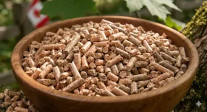 High-detail photograph of a uniform pile of hardwood BBQ pellets highlighting a dust-free texture and premium compression for long brisket smokes.
