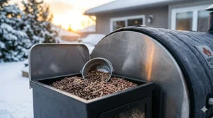 A variety of food-grade hardwood pellets suitable for high-heat winter smoking in Canada.