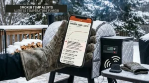 Mobile interface showing constant temperature alerts from a wireless smoker probe protected by a thermal blanket.