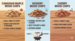Sustainably harvested Canadian hardwood maples from Ontario and Quebec forests used for premium smoking chips.