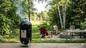 Illustration showing the 14, 18, and 22-inch Weber Smokey Mountain models available in Canada (tailles de fumoir disponibles).