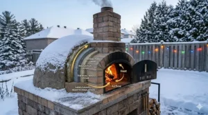 Cross-section illustration showing the thermal mass and dome heat retention of a high-efficiency wood fired pizza oven.