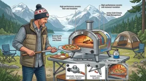 A technical diagram of the best natural gas pizza oven installation, showing the CSA-approved connection for a permanent outdoor kitchen.