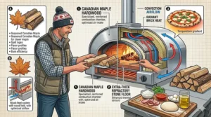A compact, smoke-free electric pizza oven styled for a modern downtown Toronto condo balcony, making it the best pizza oven for city living.