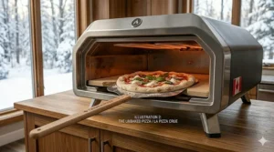 An infographic illustrating the energy efficiency of a modern electric pizza oven, optimized for standard Canadian electrical outlets and low hydro consumption.