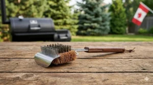 A bristle-free heavy-duty grill brush and scraper included in the essential smoker accessories starter kit.