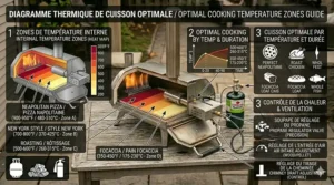 Step-by-step graphic demonstrating how to hook up a liquid propane gas burner attachment to a hybrid multi fuel pizza oven.