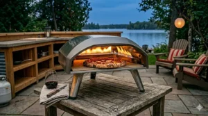 Infographic step-by-step timeline of cooking a Neapolitan pizza in 60 seconds using a fast heating gas pizza oven.