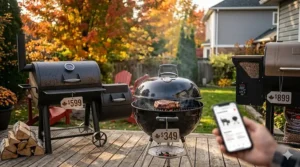 Comparison chart of value smokers under $1000 CAD including pellet and charcoal models available at Canadian retailers.