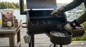 Illustration of the removable ash clean-out system on a high-quality 2-in-1 grill smoker combo.