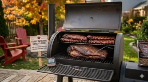 Cooking capacity illustration for a value smoker under $1000 CAD, showing space for multiple racks of ribs for a family gathering.