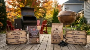 Comparing wood pellet and charcoal fuel costs for value smokers under $1000 CAD in the Canadian market.