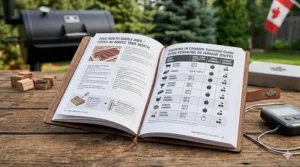 A bilingual English and French smoking temperature guide and recipe booklet for the Canadian market.