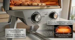 Graphic interface breakdown of the intuitive heat dials and boost feature on the Ooni Volt electric pizza oven.
