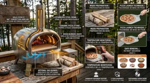 Step-by-step instructions illustration on how to launch a pizza into the Solo Stove Pi pizza oven.