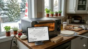 Temperature graphic comparing a regular oven to the high-heat capabilities of a dedicated indoor electric pizza oven.
