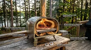 Technical illustration detailing the convection airflow design of the Solo Stove Pi pizza oven.