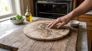 Alt text for image 8: Graphic drawing of a durable pizza stone placed directly over a backyard propane BBQ grill, demonstrating high-heat outdoor cooking compatibility.