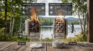 High-heat burn chart for natural hardwood lump charcoal under $50 CAD suitable for long Canadian smoking sessions.