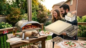 Infographic illustrating how to stretch, flour, and launch dough into a hot pizza oven for beginners without sticking.