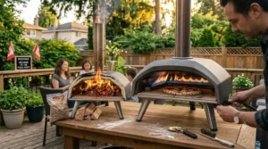 Alt text for image 4: A technical illustration showing how a well-insulated pizza oven under $1000 maintains high heat during cold Canadian spring and autumn weather.