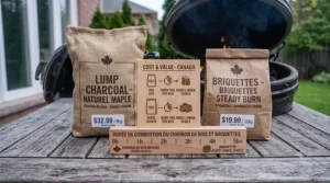 Cost and value breakdown per kilogram comparing natural lump charcoal vs charcoal briquettes for Canadian grillers.