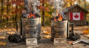 Premium mesquite lump charcoal chunks ready for high-heat grilling and short rib smoke sessions.