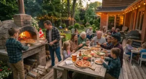 Timeline graphic showing a budget-friendly family pizza oven heating up to 900°F in under twenty minutes.