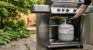 Comparison chart showing a standard 20 lb propane tank size alongside other BBQ cylinder options.