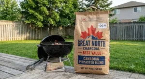 A 16-pound bag of high value charcoal briquettes under $30 CAD suited for Canadian pitmasters.
