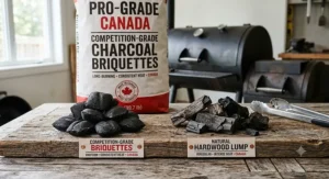 Comparison of competition-grade charcoal briquettes and lump charcoal for Canadian pitmasters.