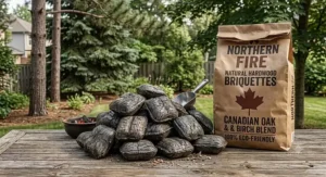 Close-up of premium natural hardwood briquettes for smokers showing dense wood compression for maximum flavour infusion.