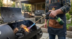 Heavy-duty propane torch lighter designed for starting charcoal smokers, wood chunk smokers, and large patio grills easily.