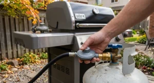 Step-by-step demonstration on how to connect a replacement gas regulator for BBQ safely.