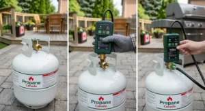 Step-by-step installation of a smart propane leak detector onto a standard 20lb propane tank gauge