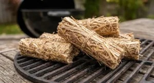 Close-up illustration of non-toxic natural wood fibre fire starter sticks for charcoal grills