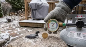A heavy-duty weather-resistant propane fuel level gauge designed for outdoor Canadian grilling under $30 CAD.